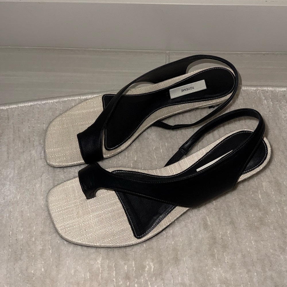 Toteme Sculptural Slingback Sandals, 40, Canvas Black - Picture 9 of 17